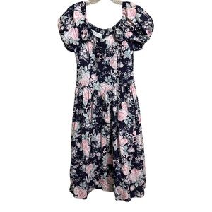 Vintage 1980's Jessica McClintock Floral Cotton Tea Dress Sz 14